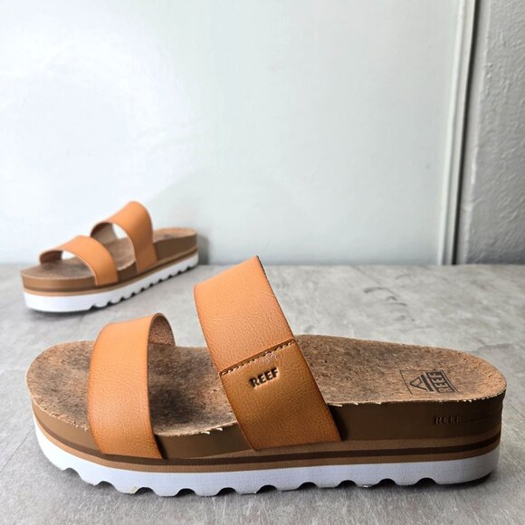 Reef Shoes - Reef Vista Hi Platform Sandals Brown Open Toe Arch Support Chunky Slides Size 10